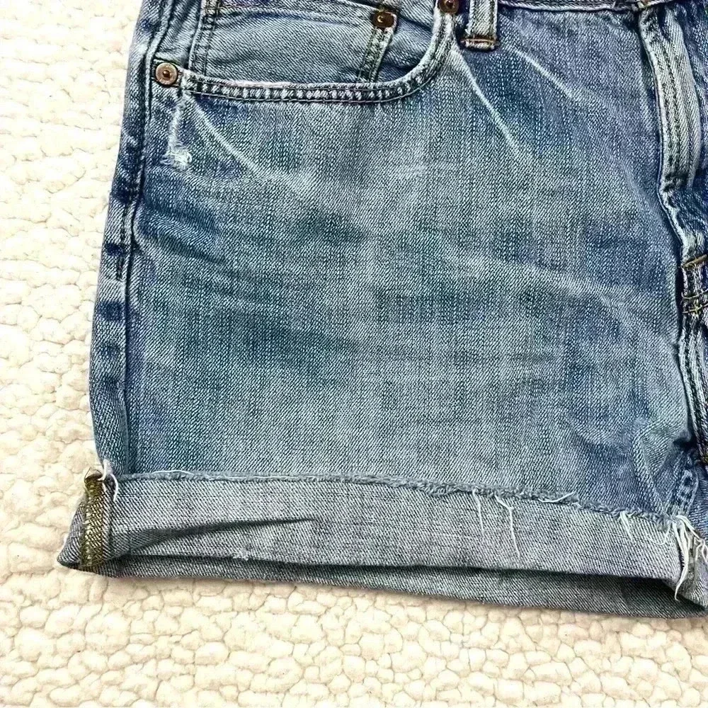 American Eagle Slim Straight Web Cuff Distress Denim Highrise Jean Shorts‎